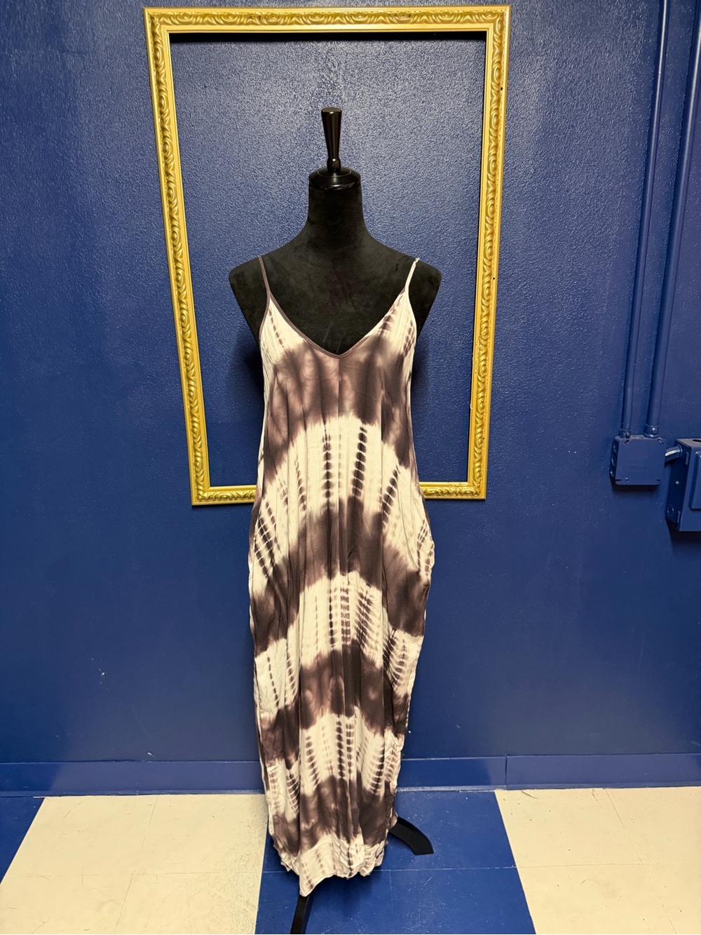 lovestitch Black and White Tie-Dye Maxi Slip Dress